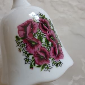 Porcelain Bell floral painted Poppy red cherry pink green white colors